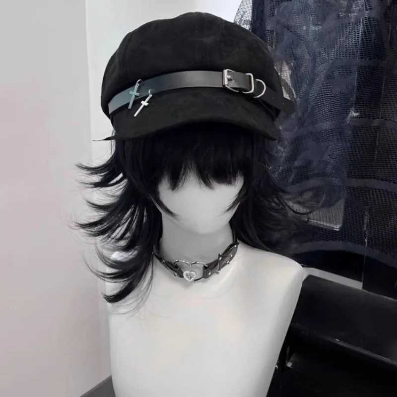 Harajuku Berets Cs for Wen Gothic Lolita Hat Wen Men Y2K Punk Style Beret Metal C Streetwear Fashion Harajuku Y2k C Y251025