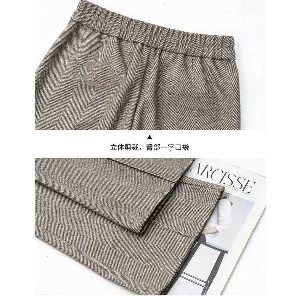 New Autumn Winter Thick Woolen Pants For Women Elastic High Waist Casual Flared Pants Fashion Office Female Wool TrousersT251025