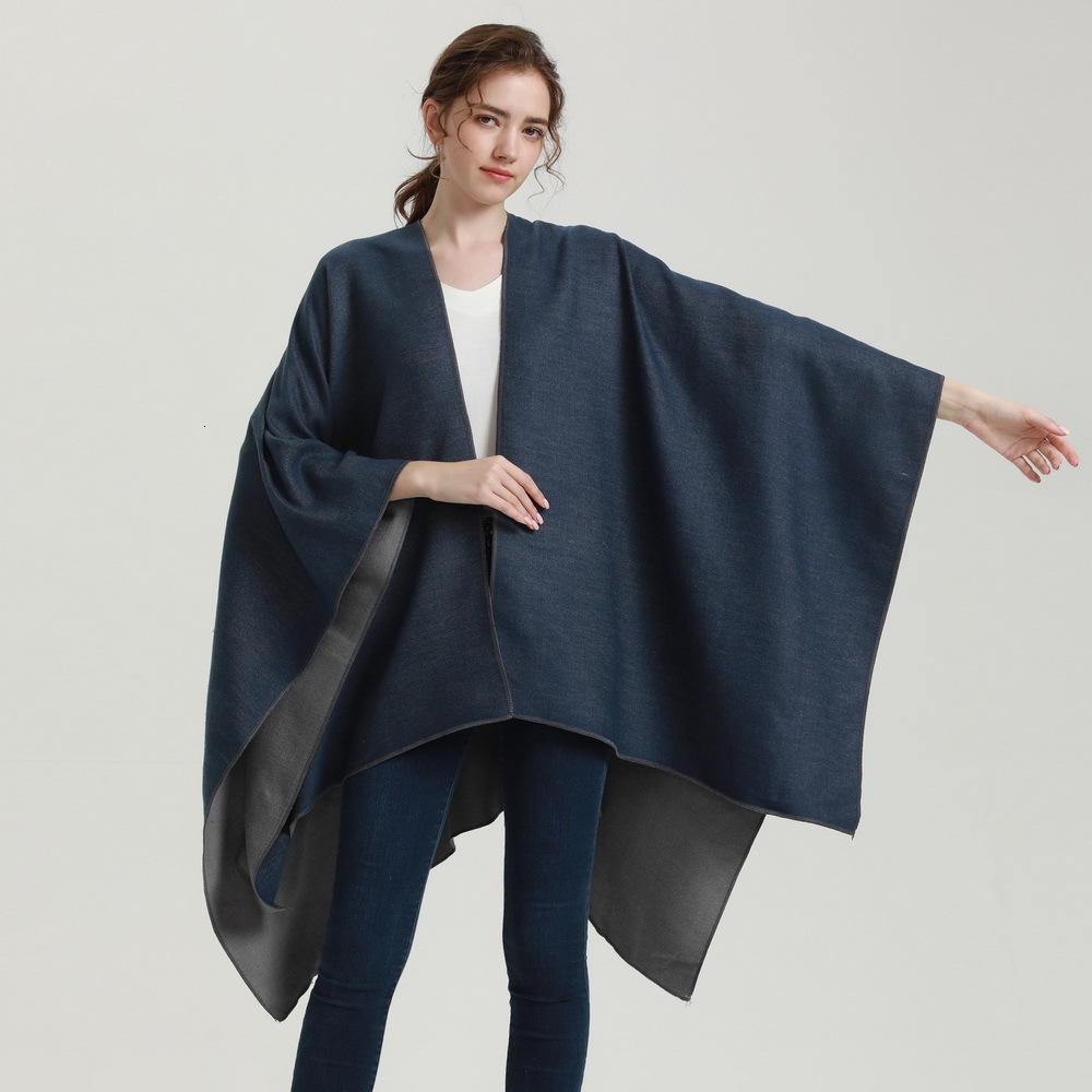 Womens Spring and Autumn Warm Fashion Shawl DoubleSided Imitation Cashmere Split Cape Cloak AirConditioned Room Nap Blanket