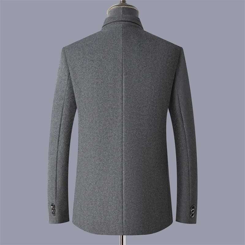 Autumn and Winter Stand Collar Woolen Mens Windbreaker Business Casual Suit Jacket Mens Thickeneded Winter Jacket Cashmere Woolen Outwear Slim FitT251