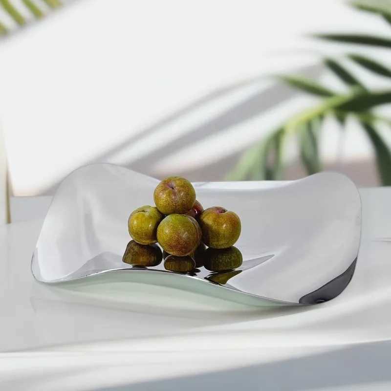 Simple Silver Metal Tray Irregar Streamline Fruit Dish kitchen Decoration Jewelry Dessert Candy Plate He Ornament Wave Bowl Y251025