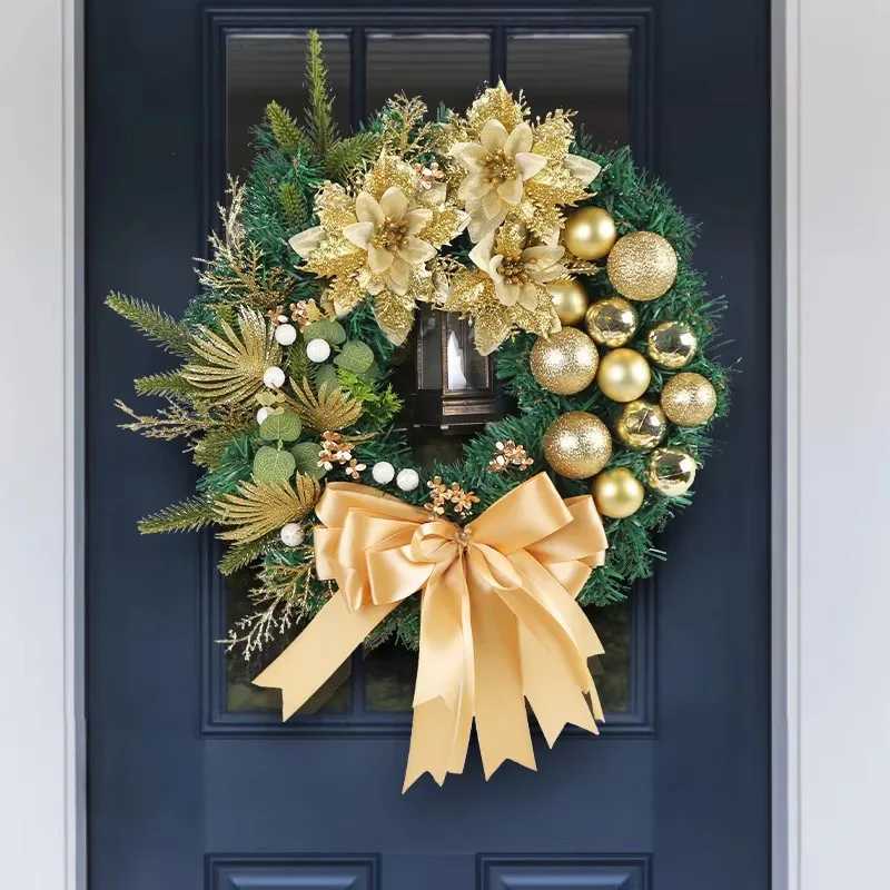 40cm Christmas Wreath With Lantern Front Door Garland With Large Bow Seasonal Ornament Christmas Decoration For Front Door Wall C251024