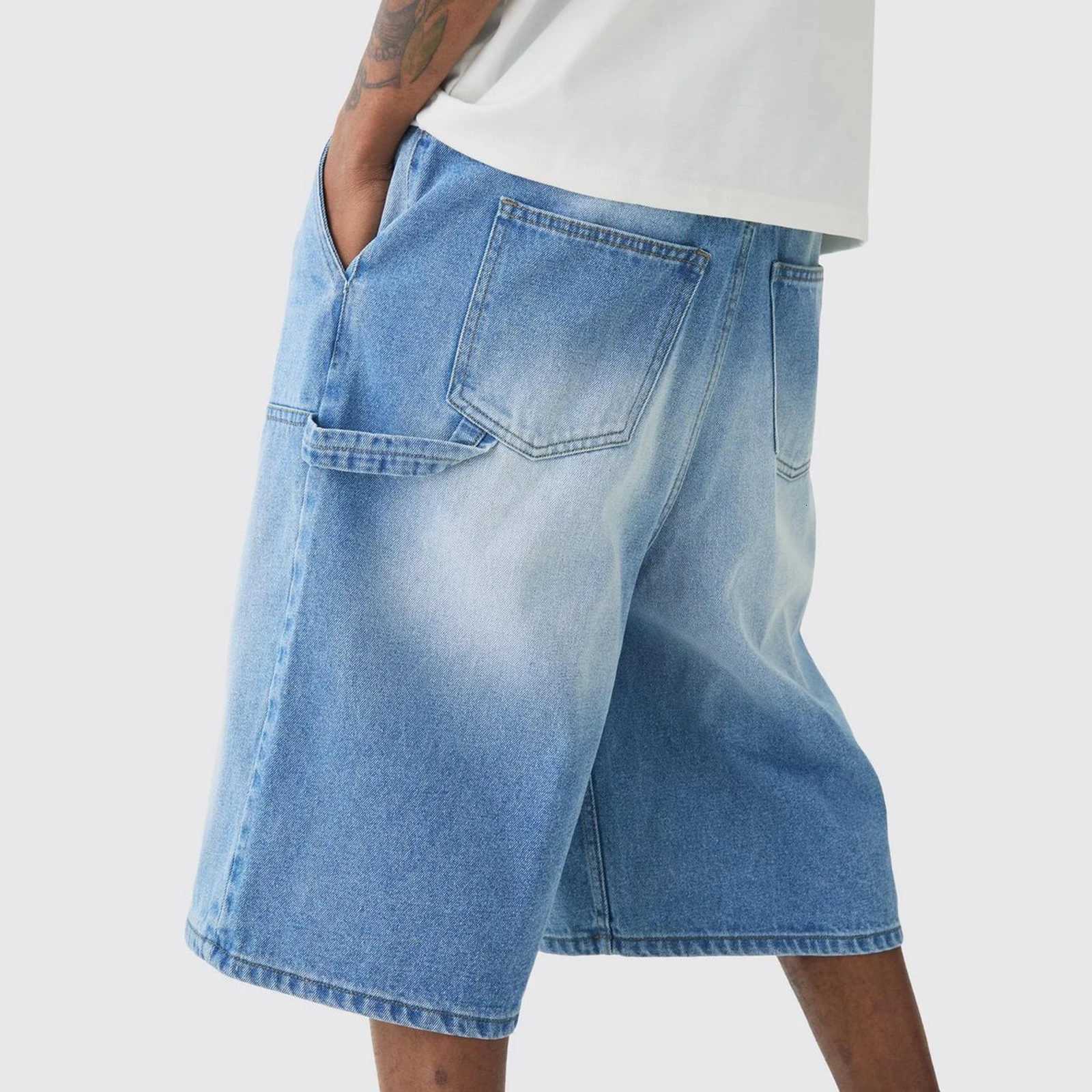 Mens Loose Denim Shorts Baggy Casual Wide Leg Mid Jean Jorts Zipper Hip Hop Shorts with Pockets Vintage StreetwearXJ251025