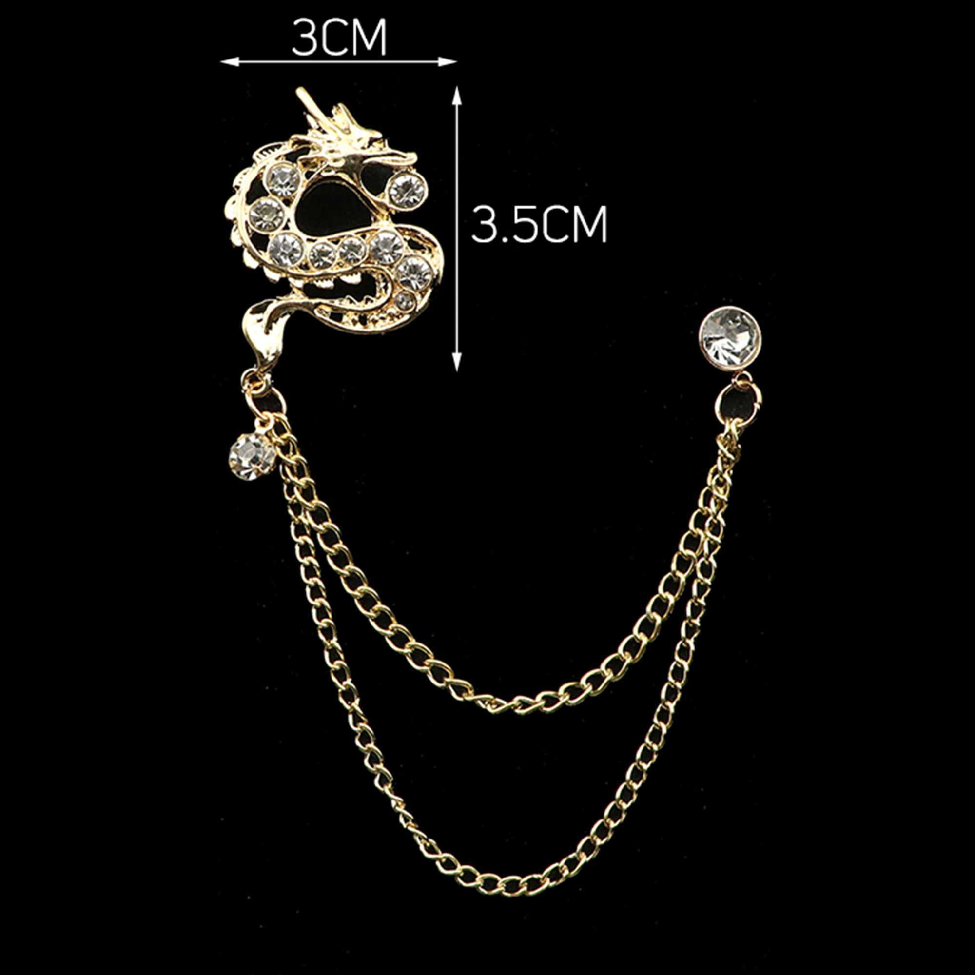 New Retro Men Suit Tassel Chain Lapel Pin Dragon Deer Crown Skull Hand Brooch Unisex Classic Vintage Punk Style Breastpin Gifts J251115