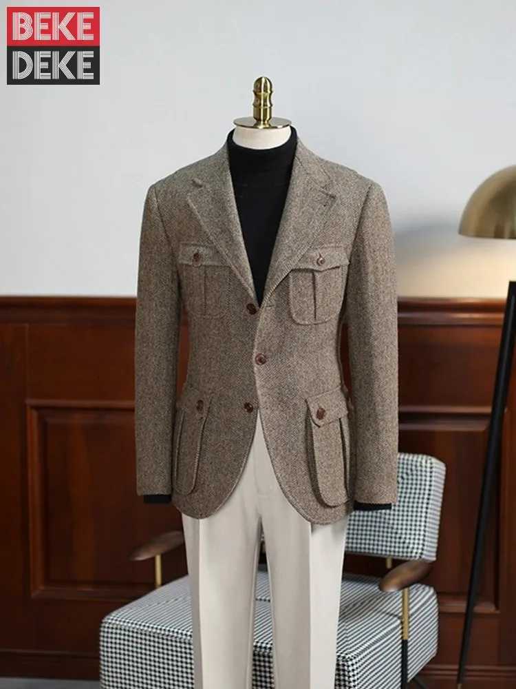 Business Men Multi Pockets Single Breasted Slim Fit Woolen Blends Jacket Office Work Autumn Outerwear Suit Coat Plus Size 5XLT251025