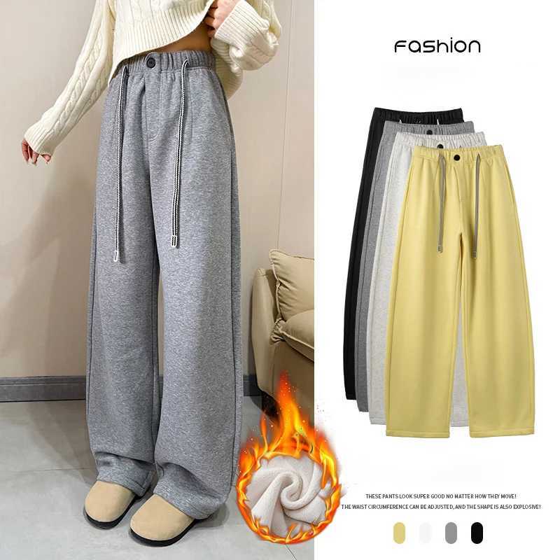 Autumn Winter Thicken Warm Solid Color Joggers Pants for Women Retro Drawstring Straight Sweatpants Casual Versatile Sports PantT251025