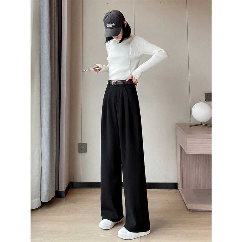 MEXZT Woolen Wide Leg Pants Women Streetwear Belt Fleece Baggy Black Suit Pants Winter Korean Fashion Casual Straight TrousersT251025