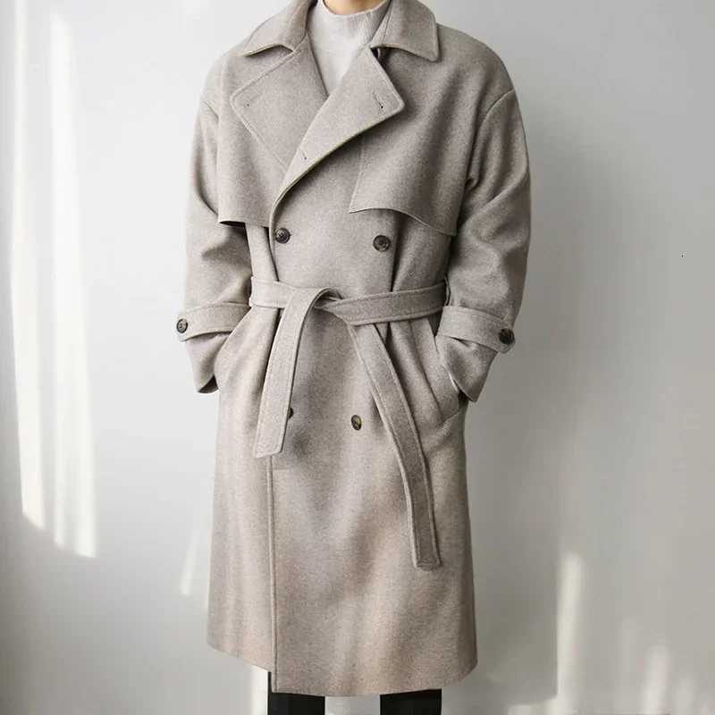 2022 Mens Woolen Clothes Straight Casual Windbreaker Long Coat Fashion Loose Gentle Autumn Korean Elegant OvercoatT251025