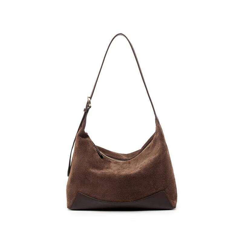 Suede Women Underarm Shoulder Bag Designer Genuine Leather Splicing Lady Commuter Handbags Winter Elegant Chic Purse 1025
