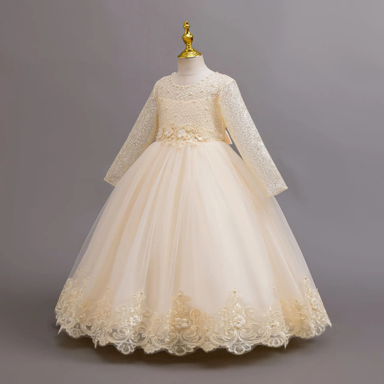 Long Sleeve Elegant Dress for Young Girls Flower Girl Wedding Dresses Lace Formal White Clothes From 4 to12 Years 251023
