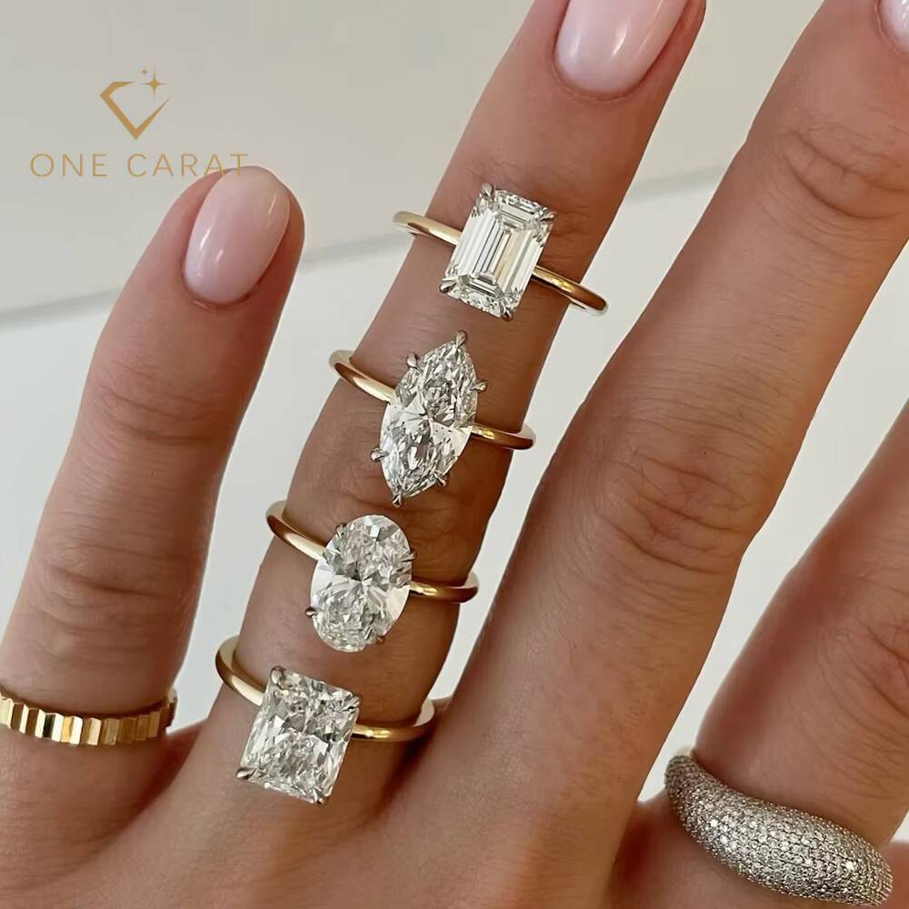 Custom 10K Gold Engagement Solitaire Ring with 1CT 2CT 3CT 5CT Oval Marquise Cut VVS Moissanite Diverse Sizes for Perfect Fit