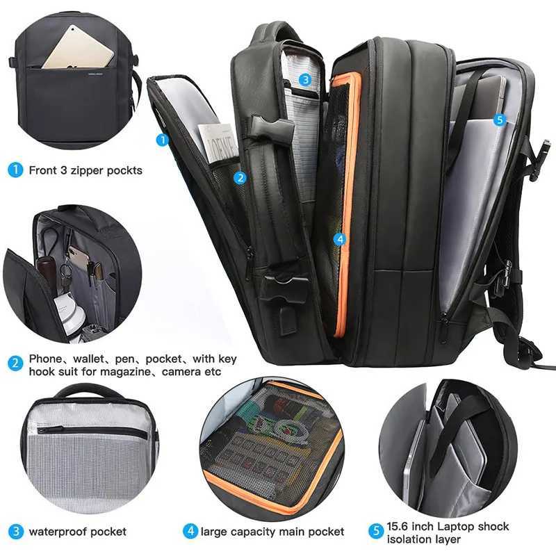 HK Business Backpack for Men Waterproof AntiTheft 156 Laptop Backpack Casual Large Capacity Expandable Travel Bag Short Trip W251025