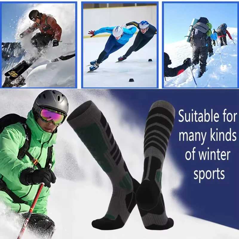1 Pair Professional Wool Ski Socks Outdoor Sports Thickened Terry Keep Warm Knee High Long Skiing Snowboard Hiking Socks Y251024