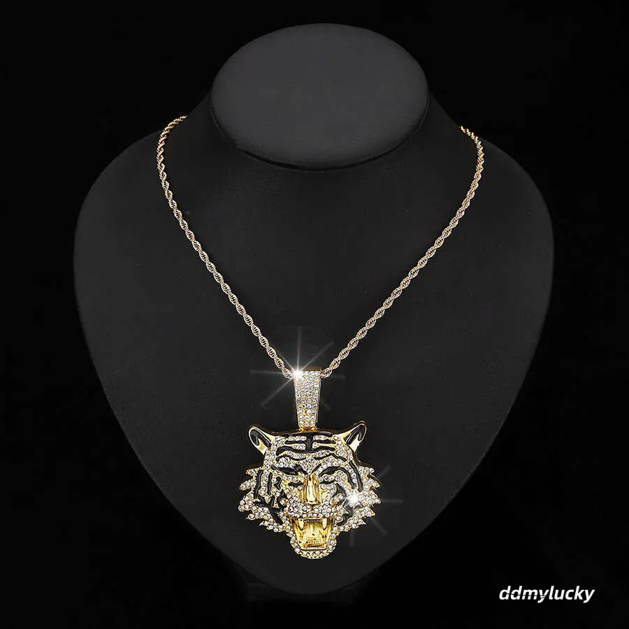 Men's Hip-Hop Tiger Pendant Necklace: Alloy Cuban Chain With 3D Full Dia Style Ddmylucky