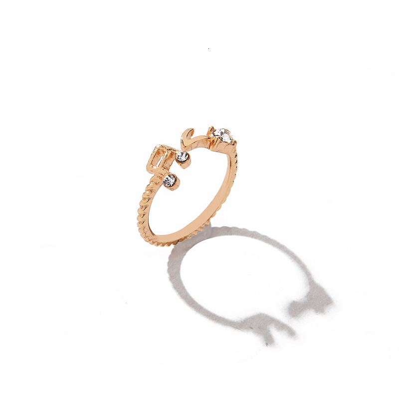 South Korea Jewelry Creative Gift Female Rhinestone Musical Note Threaded Adjustable Opening Ring