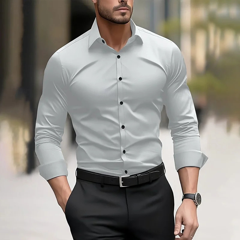 Mens formal shirt solid color wedding outdoor black red navy blue dark green long sleeve lapel summer spring clothing XS6XL 251020