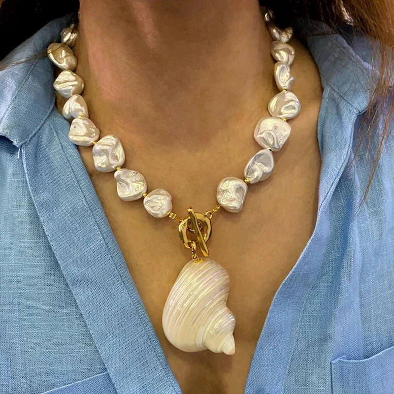 Simple Beaded Necklace for Women Fashion Natural Shell Seed Beads Choker Jewellery 251016