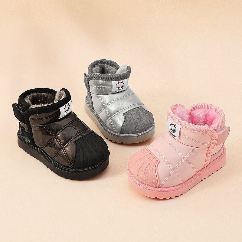 New fashion designer children's snow boots sheepskin boys' cotton shoes wool lining thickened girls' cotton boots baby walking boots