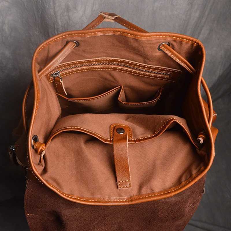 Leatherfocus Leather Travel Backpack Men Multifunctional Fashion Backpack Retro Large Capacity Backpacks for Women Laptop Bag W251025
