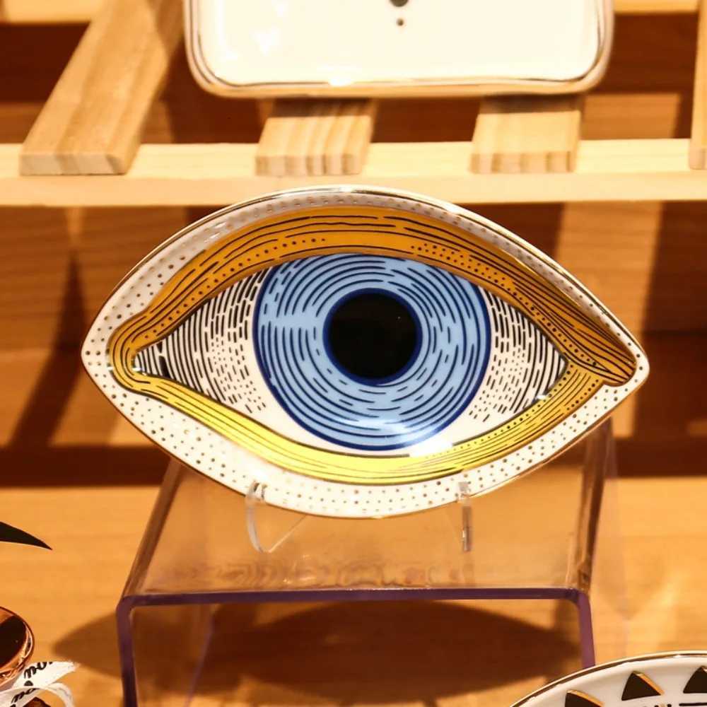 Unique Eye Shape Jewelry Tray Ceramic Oval Trinket Plate Modern Art Style Dessert Plate Key Y251025