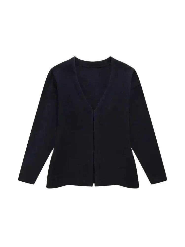 Womens Front Hook Fitted Knit Cardigan Sweater V Neck Long Sleeves Side Split Hem Female Outerwear Chic Tops Fashion 251013