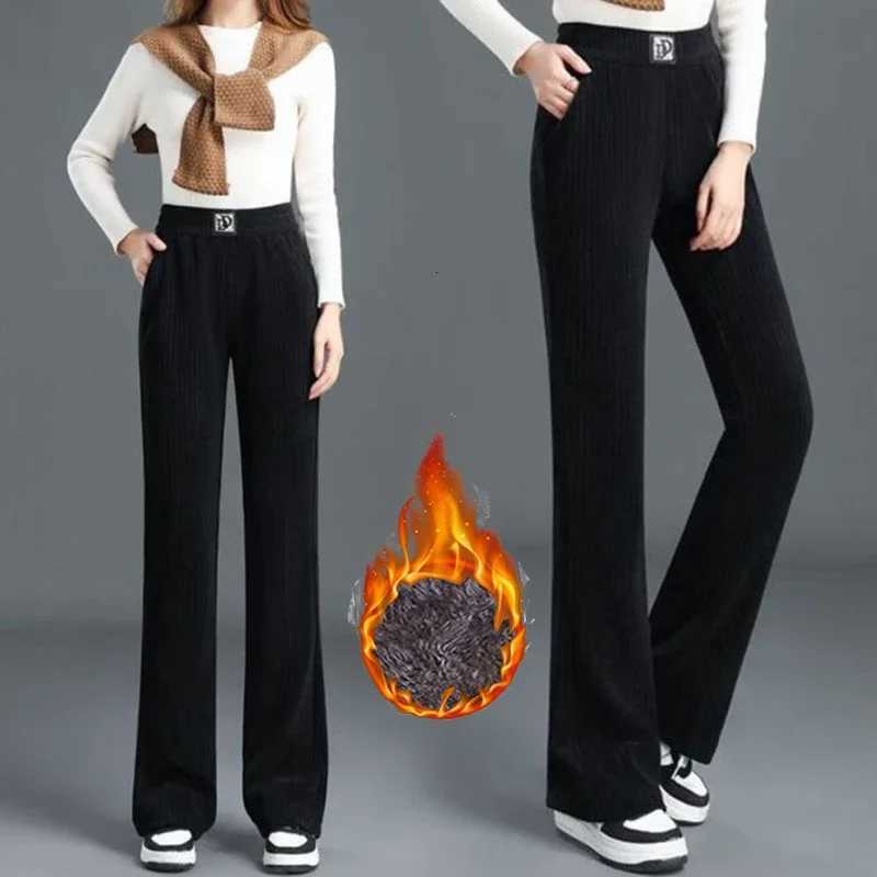 Winter Women Classic High Waist Thermal Plush Pants Girls Straight Leg Fleece Trousers Lady Snow Warm Casual Daily PantsT251025
