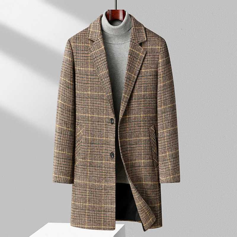 New Winter Men Plaid Business Casual Cashmere Trench Coats British Style Overcoats Quality Man Warm Woolen Blends Long JacketsT251025
