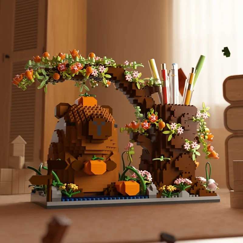 Capybara Building Block Pen Holder MultiFunction Desk Organizer for Office Supplies Cosmetics Birthday Gift Desktop Decoration C251023