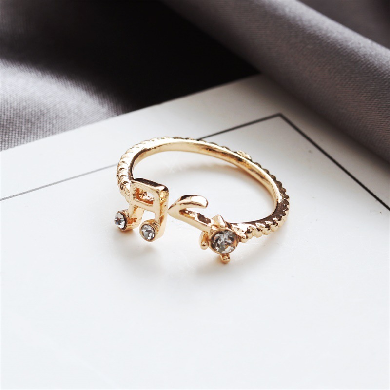 South Korea Jewelry Creative Gift Female Rhinestone Musical Note Threaded Adjustable Opening Ring
