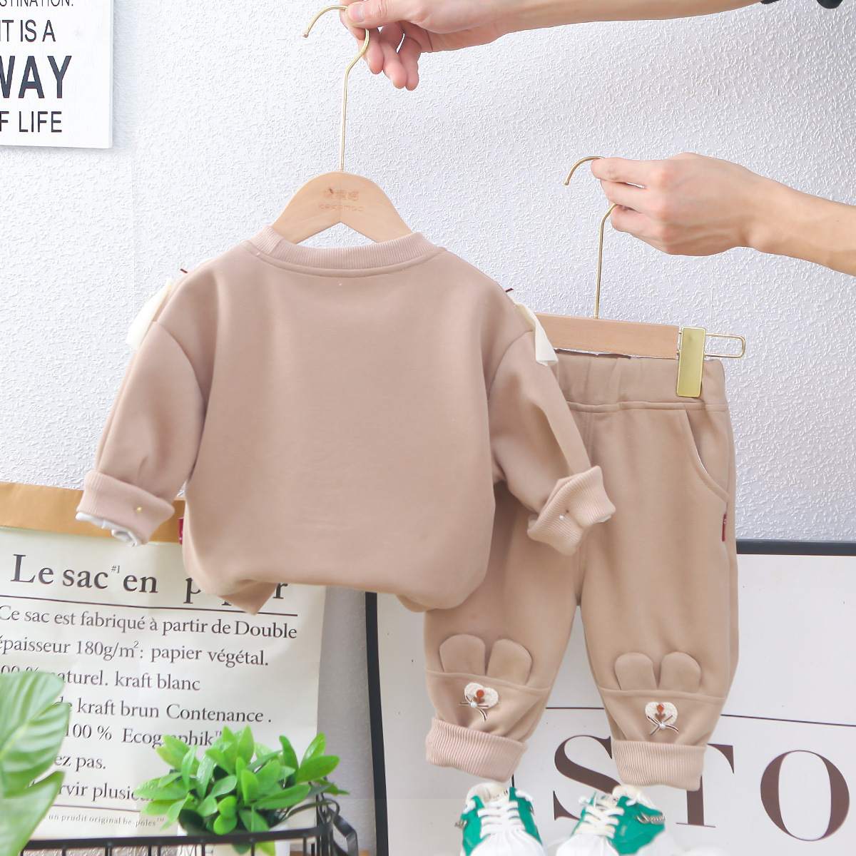 luxury kids clothing girls Girls' Spring Fall Patchwork Lace Hoodie Set, 2-Piece Long Sleeve Outfit for Toddler & Baby Girls