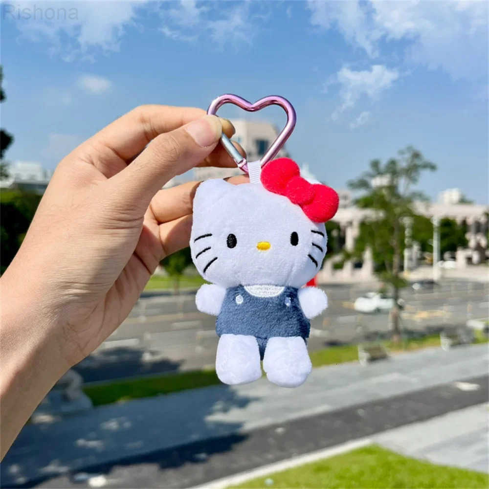 Sanrio Kawaii Cartoon Keychain Hello Kitty Plush Doll Pendant Key Ring Charms Backpack Car Decor Bag Accessories Girls Gifts H251128