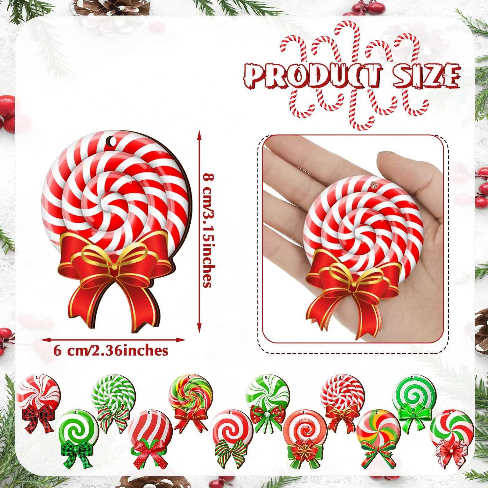 24 Pieces Peppermint Christmas Tree Ornaments Colorful Peppermint Wood Ornaments Lollipop Candy Christmas Ornaments C251024