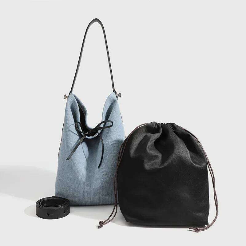 Cowboy Canvas Hangbag Women Fashionable Versatile Denim Bucket Bag Retro Casual Large Tote Female Shopping Shoulder Bags Suotong1025