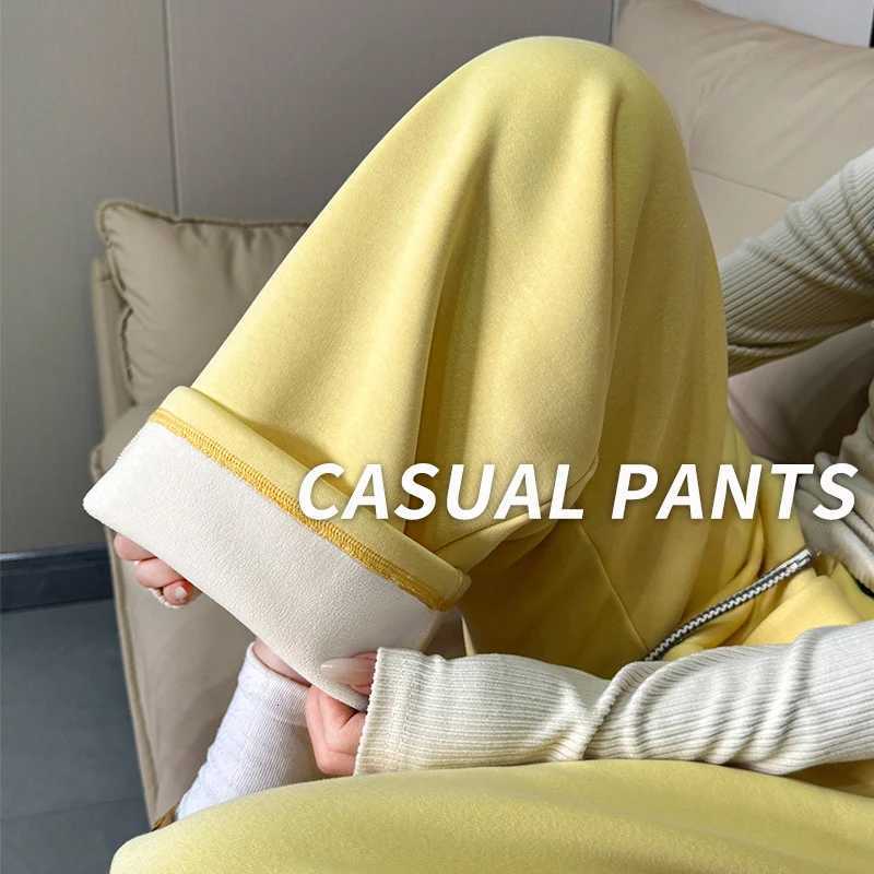 Autumn Winter Thicken Warm Solid Color Joggers Pants for Women Retro Drawstring Straight Sweatpants Casual Versatile Sports PantT251025