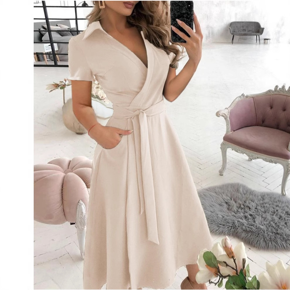 Spring and summer new fashion designer V-neck printed slim fit short sleeved dress for women in European and American style