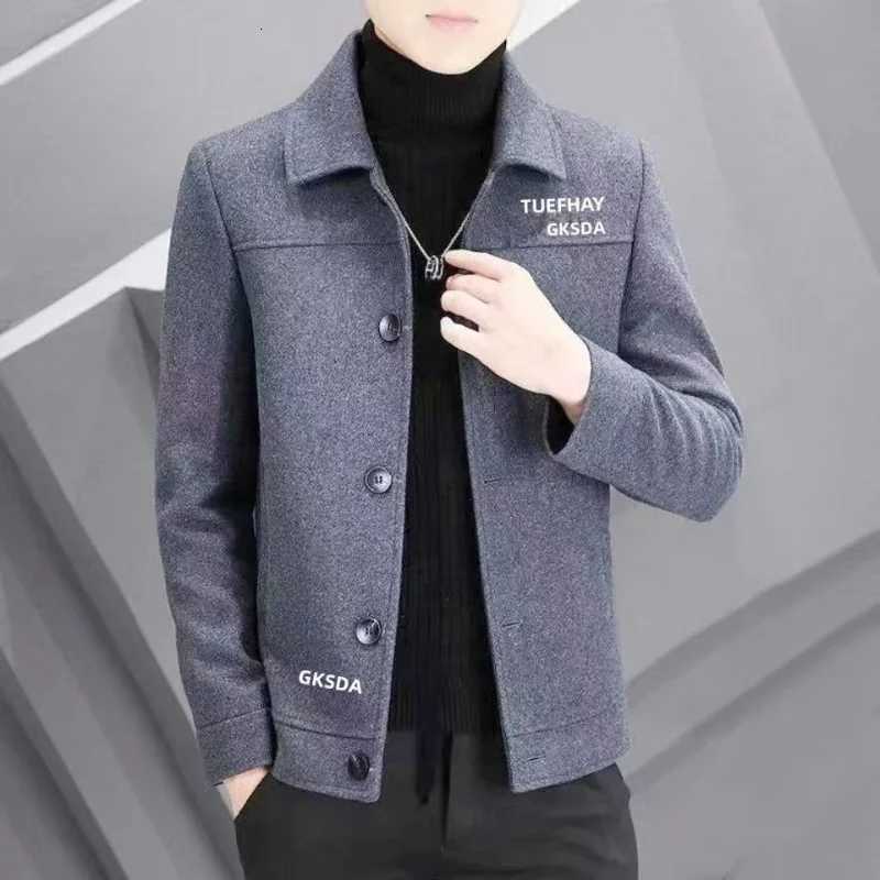 2025 Mens Autumn Winter New Lapel Woolen Coat Casual Versatile Thickened Short Wool CoatT251025
