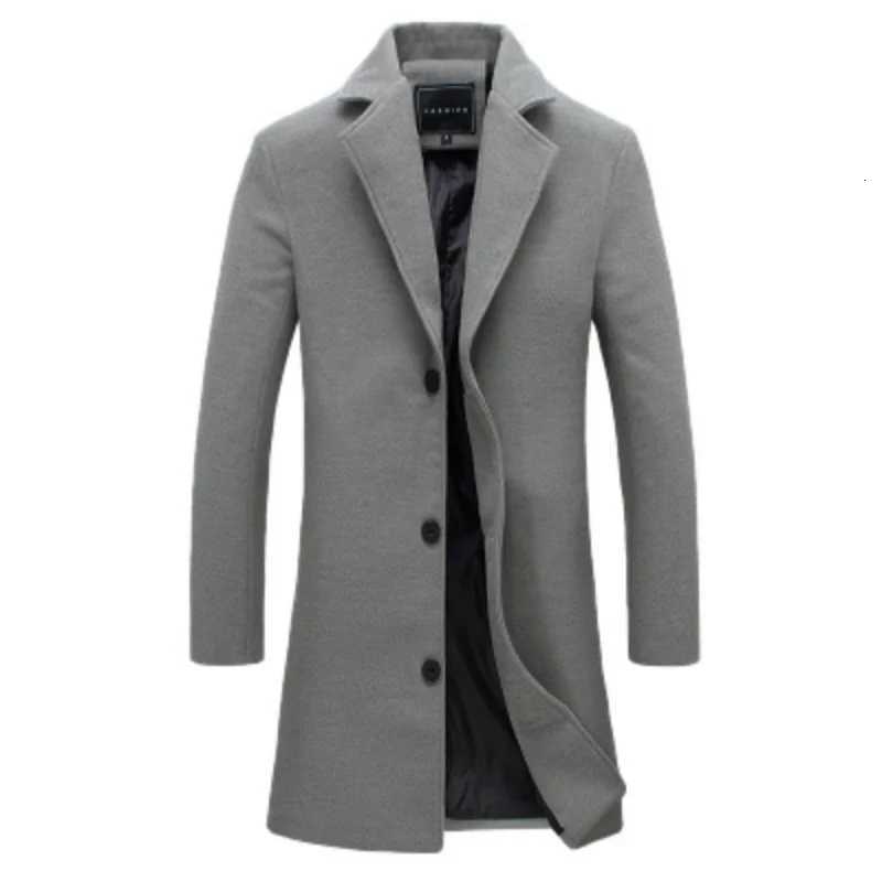 Fashionable Trendy Jacket Handsome Midlength Wool Coat Mens Windbreaker Slim Versatile Gray Party SuitT251025