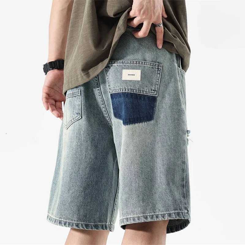 Summer Mens Distressed Ripped Baggy Jorts Casual Patchwork StraightLeg Denim Shorts 2025 New Y2K Streetwear short jeans hommeXJ251025