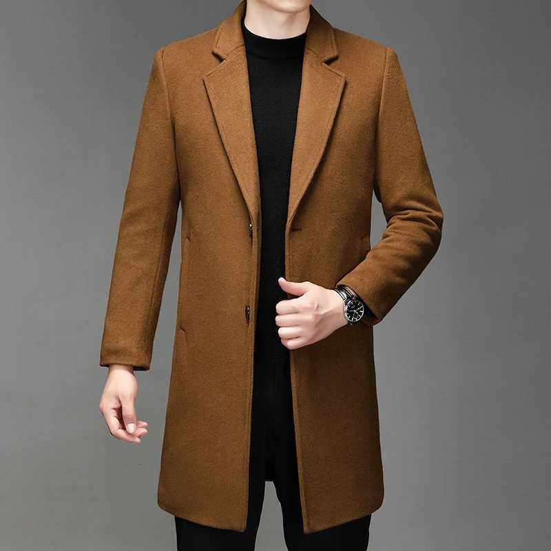 Autumn Winter Mens Wool Coats Mid Long Trench Men Solid Smart Casual Wool Blends Outerwear Turn Down Collar Windbreaker ManT251025
