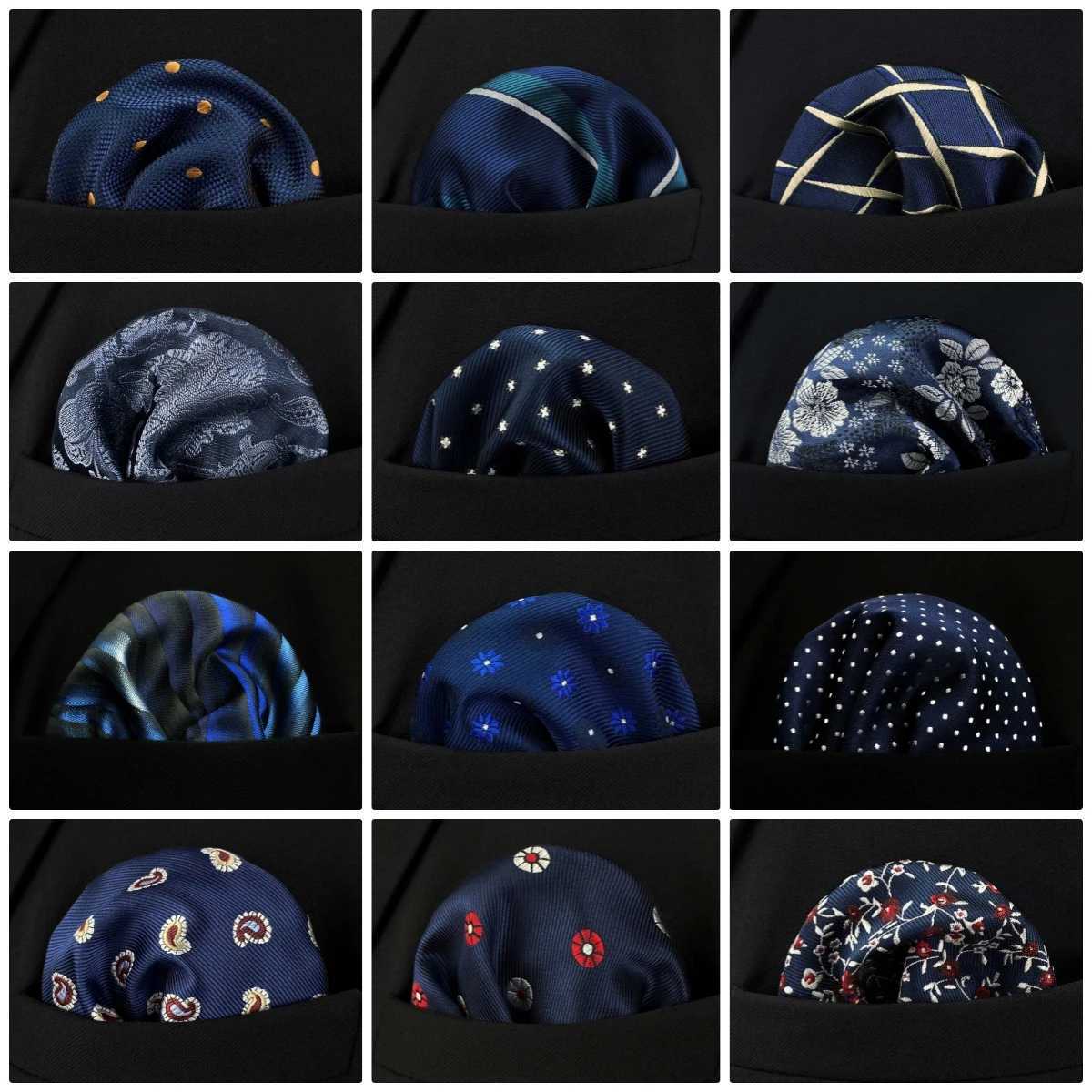 Navy e Mens Pocket Square Paisley Solid Dots Wedding Handkerchief Party Hanky Classic Fashion Y251024