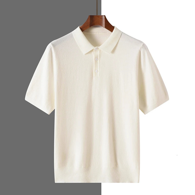 2025 Classic Polo Neck TShirt Pullover Men Knitwear Wool Lyocell Blend Sweater Short Sleeved Cool HighQuality Clothing Tops 251015