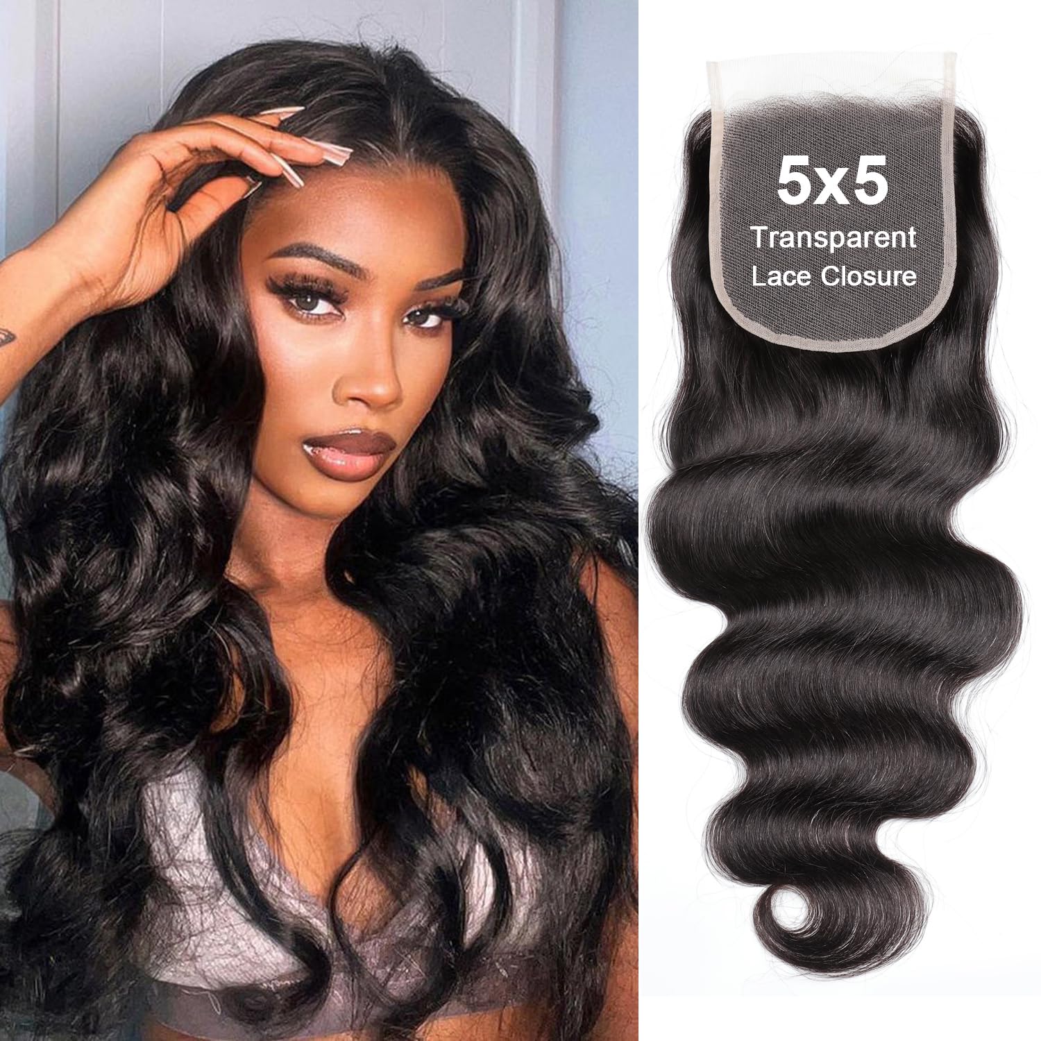 5x5 Lace Closure Body Wave Unprocessed Virgin Human Hair Free Part 10-20 Inch Natural Black Can Be Dyed Styled Glueless Wear