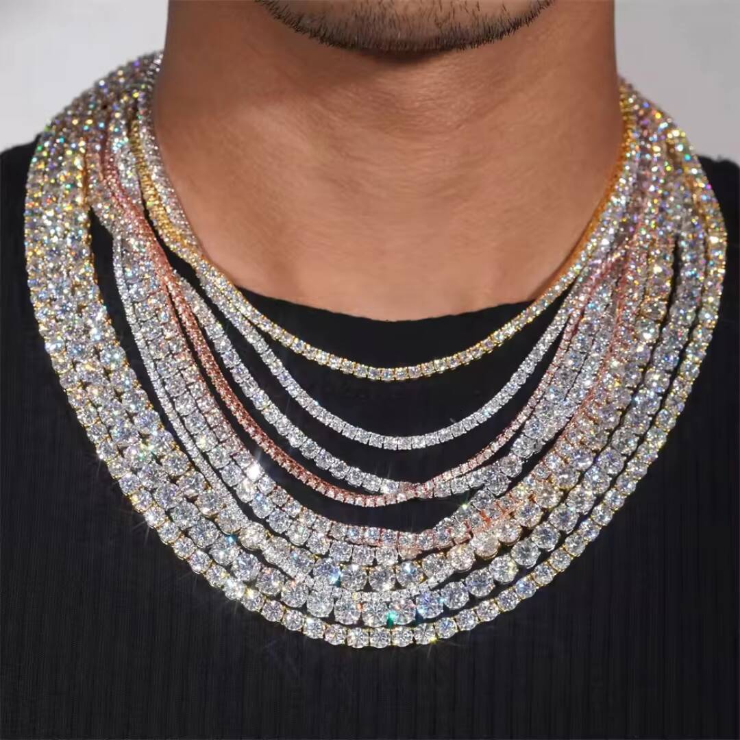 Luxury Men Women Hip Hop Iced Out Fine Jewelry 2MM 3MM 4MM 5MM Lab Diamond S925 Silver Vvs Moissanite Tennis Chain Necklace