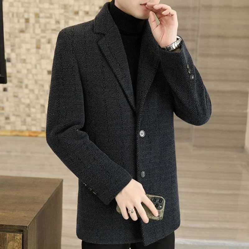Collar Business Casual Woolen Outwear Winter Thicken Large Size Outcoat New Men SlimFit Cashmere Coat Man MidLength SuitT251025