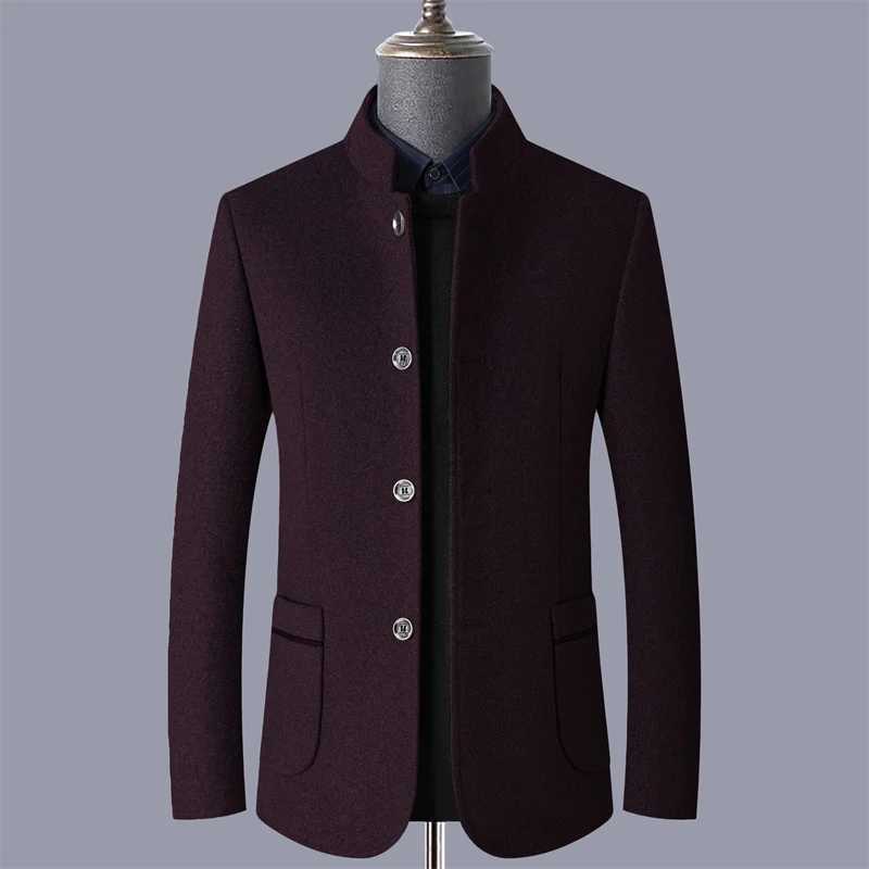 Autumn and Winter Stand Collar Woolen Mens Windbreaker Business Casual Suit Jacket Mens Thickeneded Winter Jacket Cashmere Woolen Outwear Slim FitT251