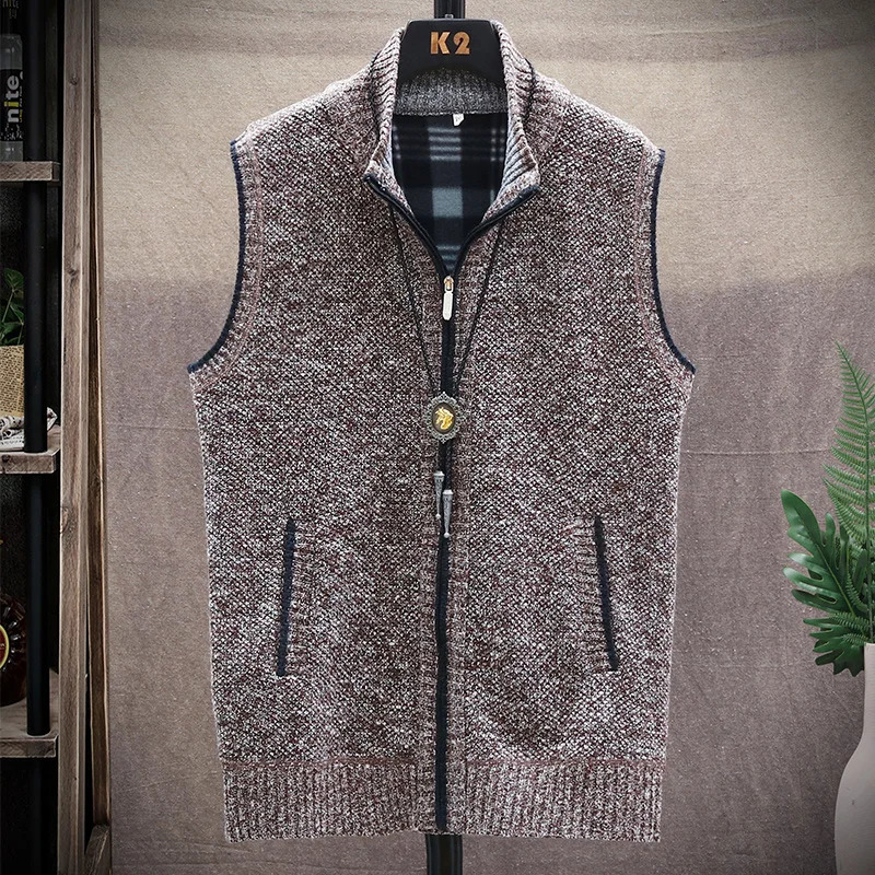 Mens Sweater Vest Solid Knit Sweaters Sleeveless Jackets Knitted Cardigan Zip Coat Turtleneck Fleece Warm Homme Clothes 251016