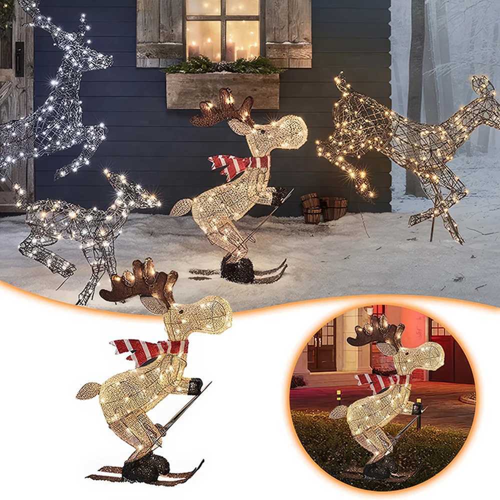 Acrylic Glowing Ski Reindeer Ornaments Reindeer Lawn Decorations Glowing Reindeer Ornaments with Led Lights Christmas C251024