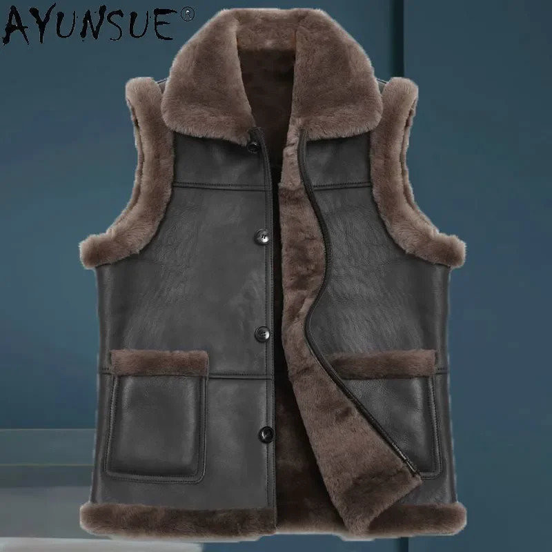 AYUNSUE Men Clothing Genuine Leather Jacket Mens Vest Autumn Fur Coat Mens Jackets Warm 100 Wool Vests Ropa Hombre LXR436 251020