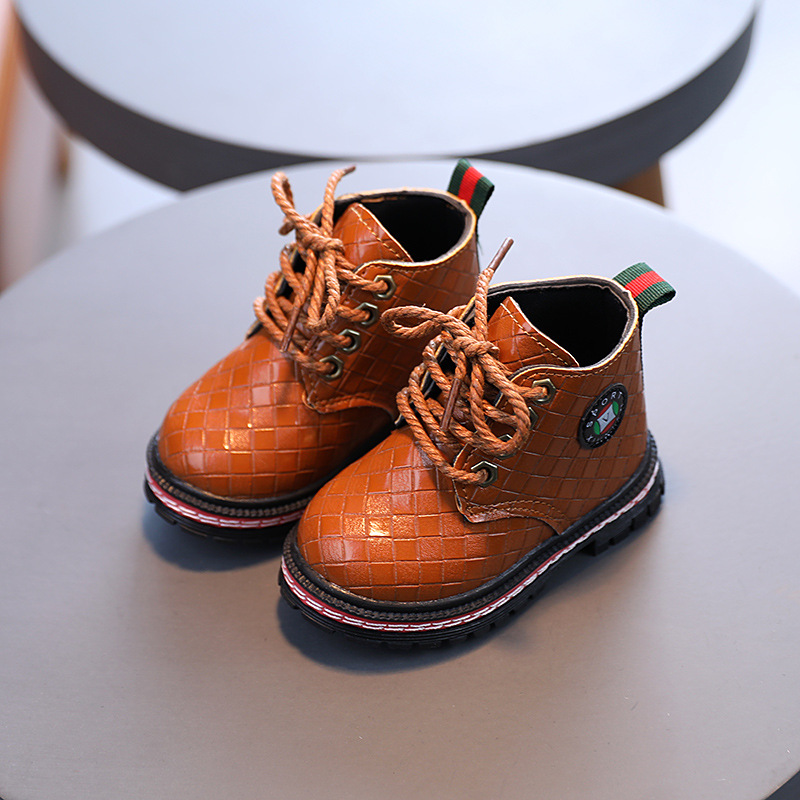 Fashionable casual children's shoes Martin boots soft soled non slip single boots for boys girls 1-3 year old baby lace up shoes short boots Free