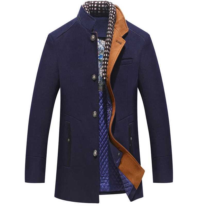 In Stock Mens Wool Woolen Thick Scarf Collar Mens Top Coats for Men Clothing Men Winter Jacket Overcoat Englang StyleT251025